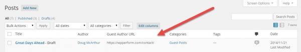 Use Admin Columns plugin to show the guest-author-url