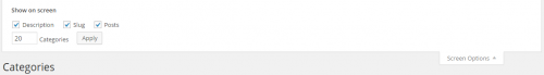 WordPress 4.0 Post Categories Screen Options