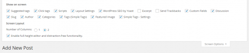 WordPress 4.1 Post Editor Screen Options