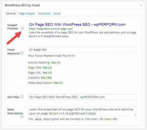 WordPress SEO metabox for On Page SEO post