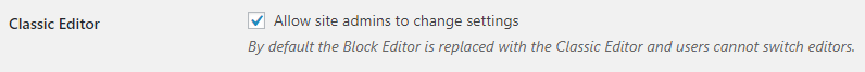 wpPERFORM WordPress Classic Editor Network Settings