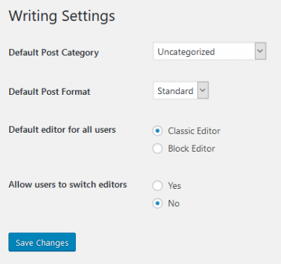wpPERFORM WordPress Classic Editor Site Settings Writing